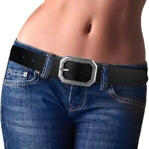 Women's Reversible Leather Belt 1.3 Inch Adjustable Jeans Dress Vintage Buckle